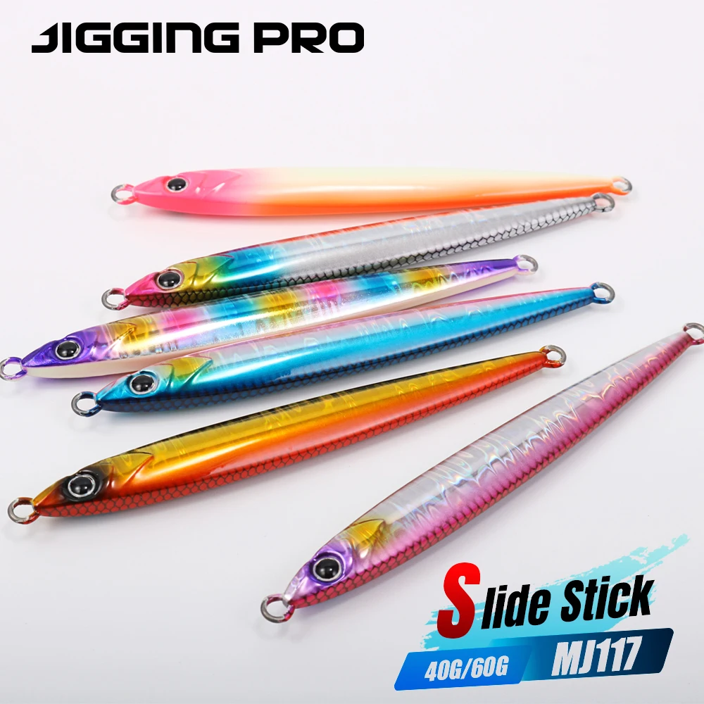 JIGGING PRO Slide Stick Metal Jig 40g 60g Afundando Rápido Shore Jigging Isca de Pesca Artificial de Água Salgada