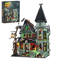 2024 NEW Haunted House Building Block Set Ideas Halloween Holiday Architecture Style Model Toys with Lighting Kit Christmas Gifs