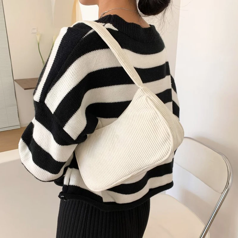 Large Capacity Corduroy Shoulder Crossbody Bag Women Leisure Armpit Bag Solid Color Versatile Dumpling Bag Fashion Messenger Bag