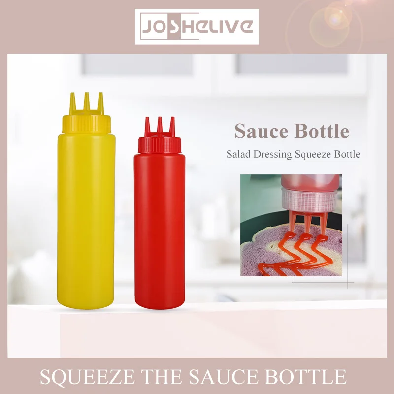 3 Holes 480/720ml Squeeze Bottle Food Grade Plastic Ketchup Mustard Mayo Sauces Olive Oil Bottles Condiment Container