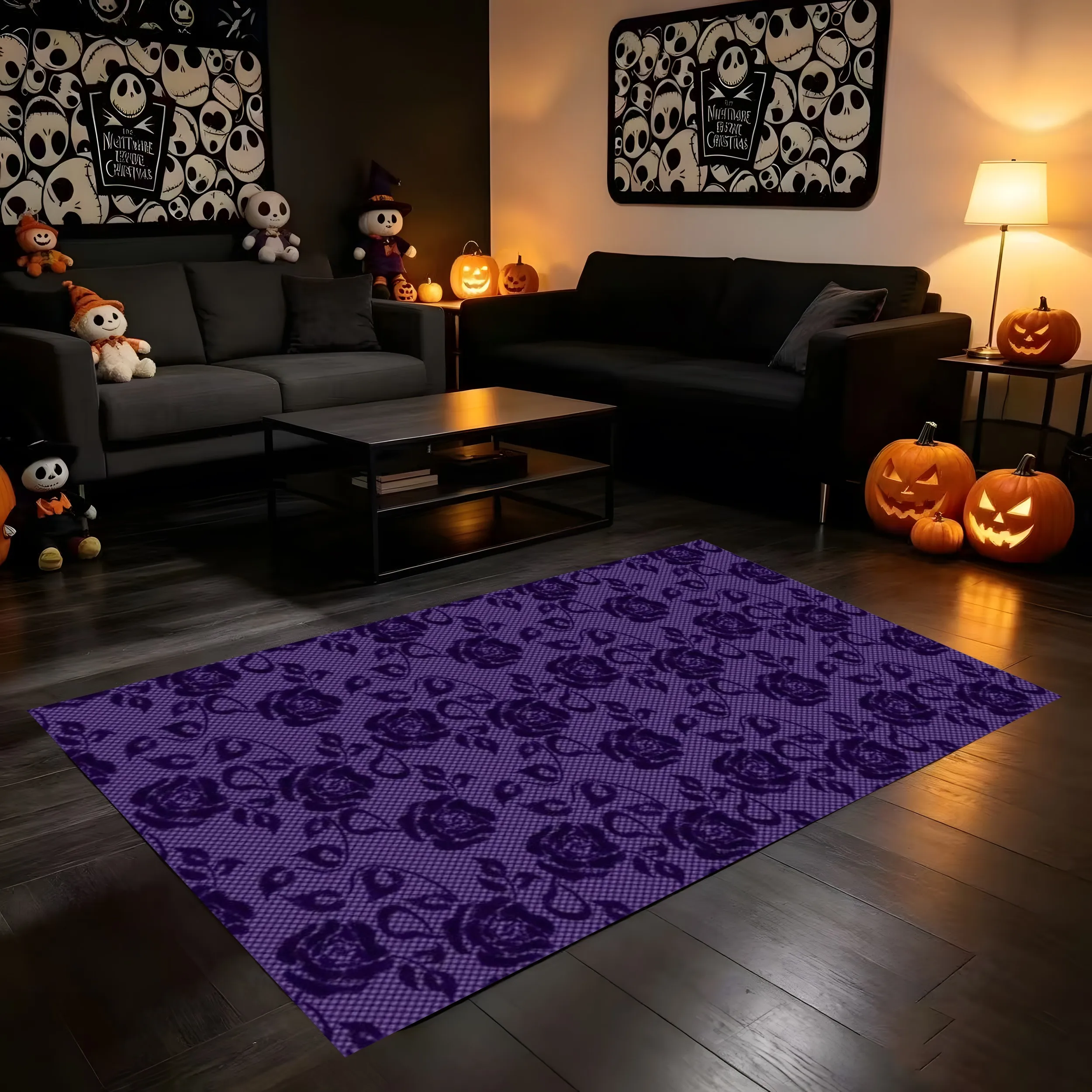 2D Carpet with Cute Bat and Pumpkin Prints Adorable Cartoon Style Soft and Eye-Catching Creating a Fun Halloween Atmosphere