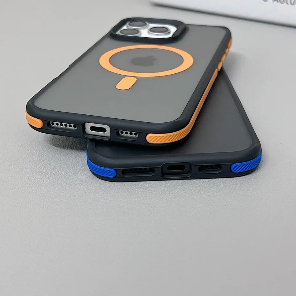 Funda magnética de lujo mate translúcida a prueba de golpes para iPhone 11 12 13 14 15 16 17 ProMax, para carga inalámbrica Magsafe 3