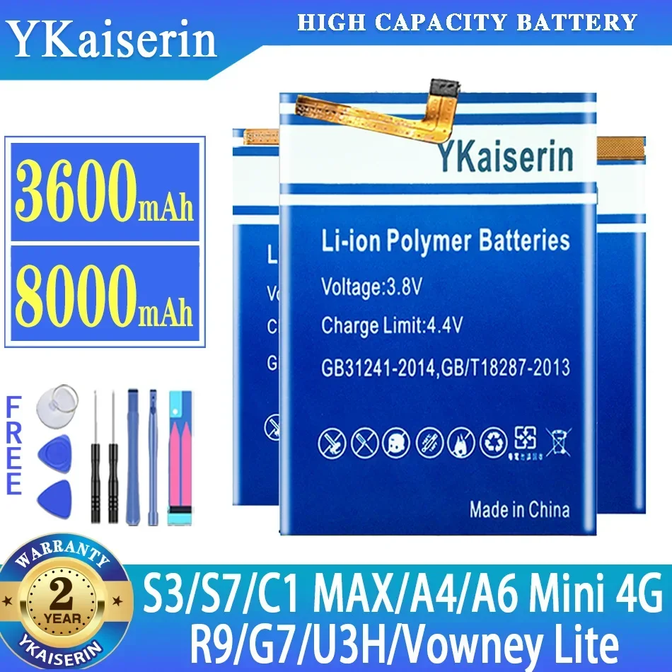 Аккумулятор YKaiserin для Elephone S7 S3/C1 MAX C1MAX/A6 Mini A6Mini 4G A4/R9/G7/U3H/Vowney Lite, аккумулятор для мобильного телефона + бесплатные инструменты