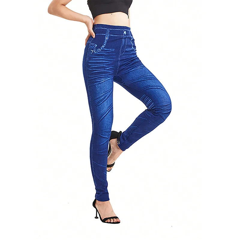 PD451 Diamond Patterned Imitation Denim Series High Elastic Pattern Sports Casual Cropped Leggings