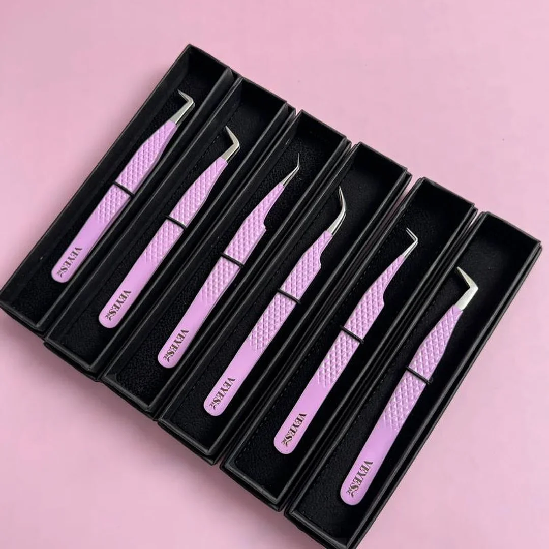 

AA Best Lash Extention Tweezers Stainless Steel Pointed Slanted Rounded Volume Lash Extension Fiber Tips Tweezers Set