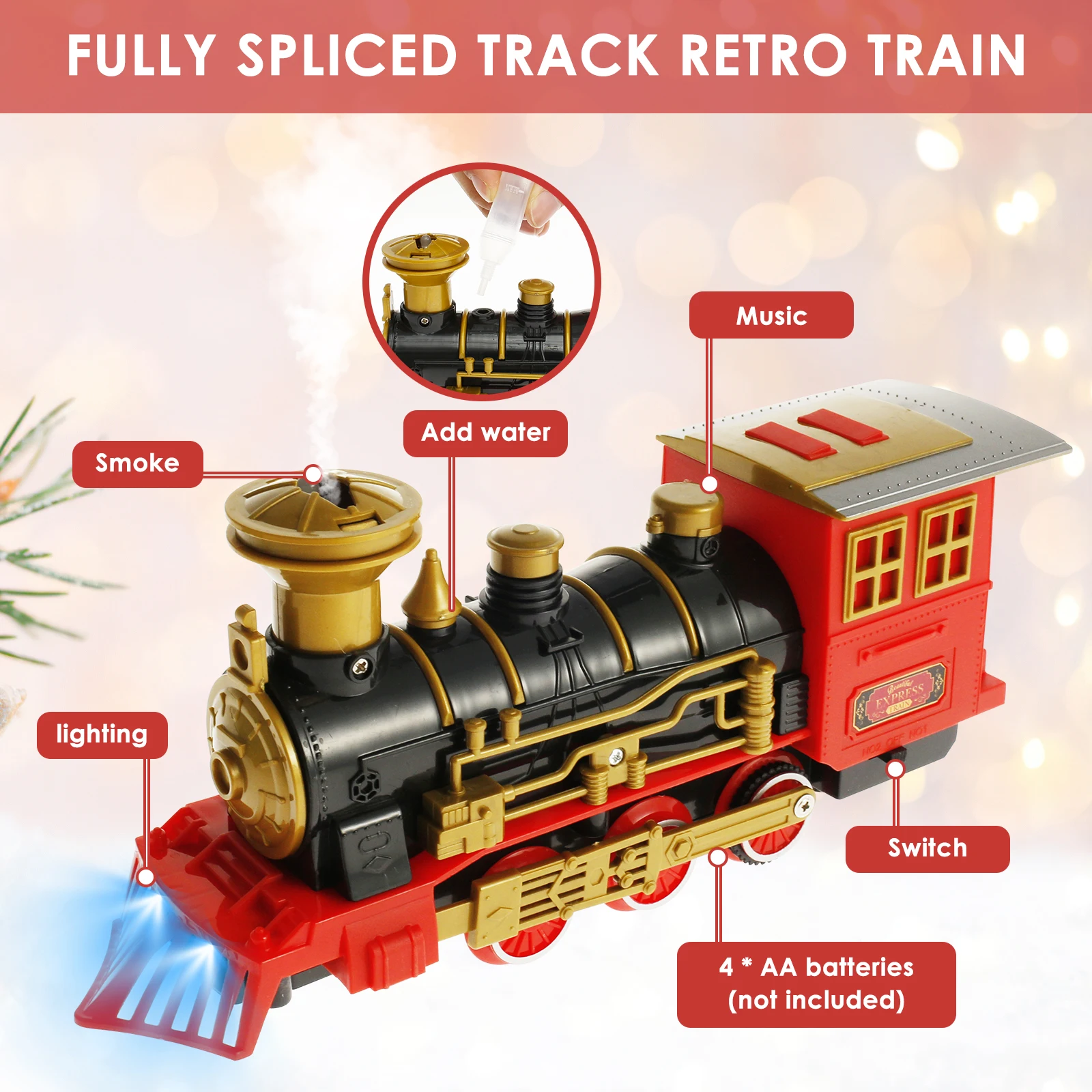 New Retro Electric Train Track Toy Set Electric Steam Rail Train with Spray with Light and Sounds Children Toy Christmas Gift