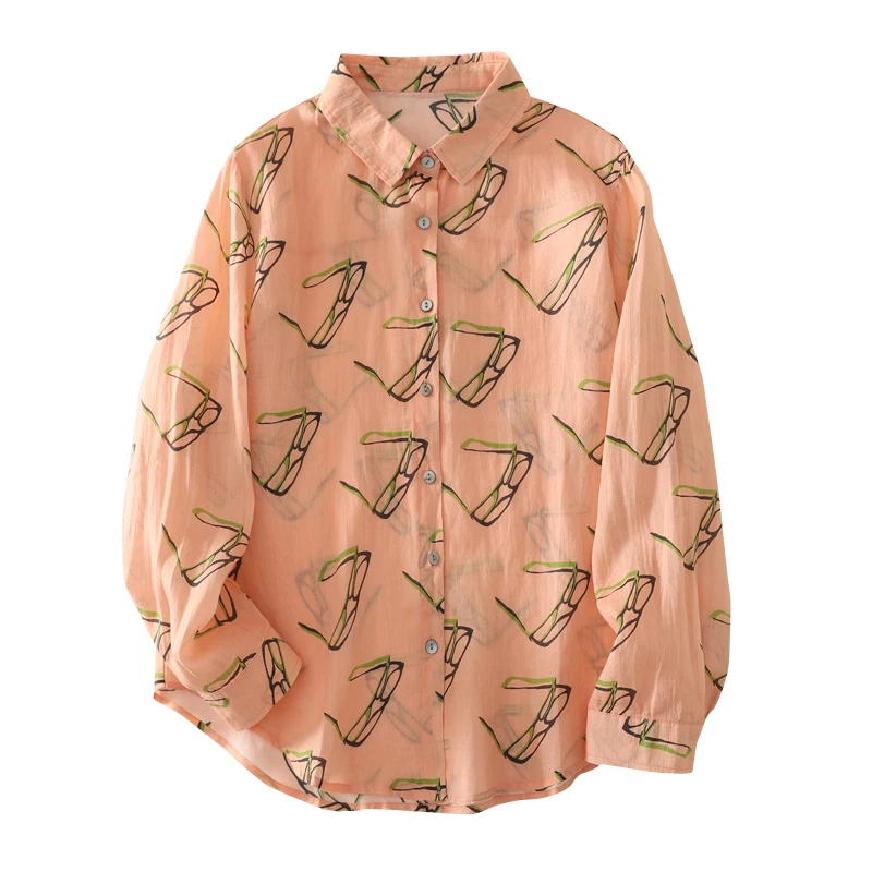 ربيع الخريف جديد طويل Sve مطبوعة القطن الخالص irt جديد الصينية Sle القنب المرأة الأعلى ort Sve بدوره إلى أسفل طوق واحد...