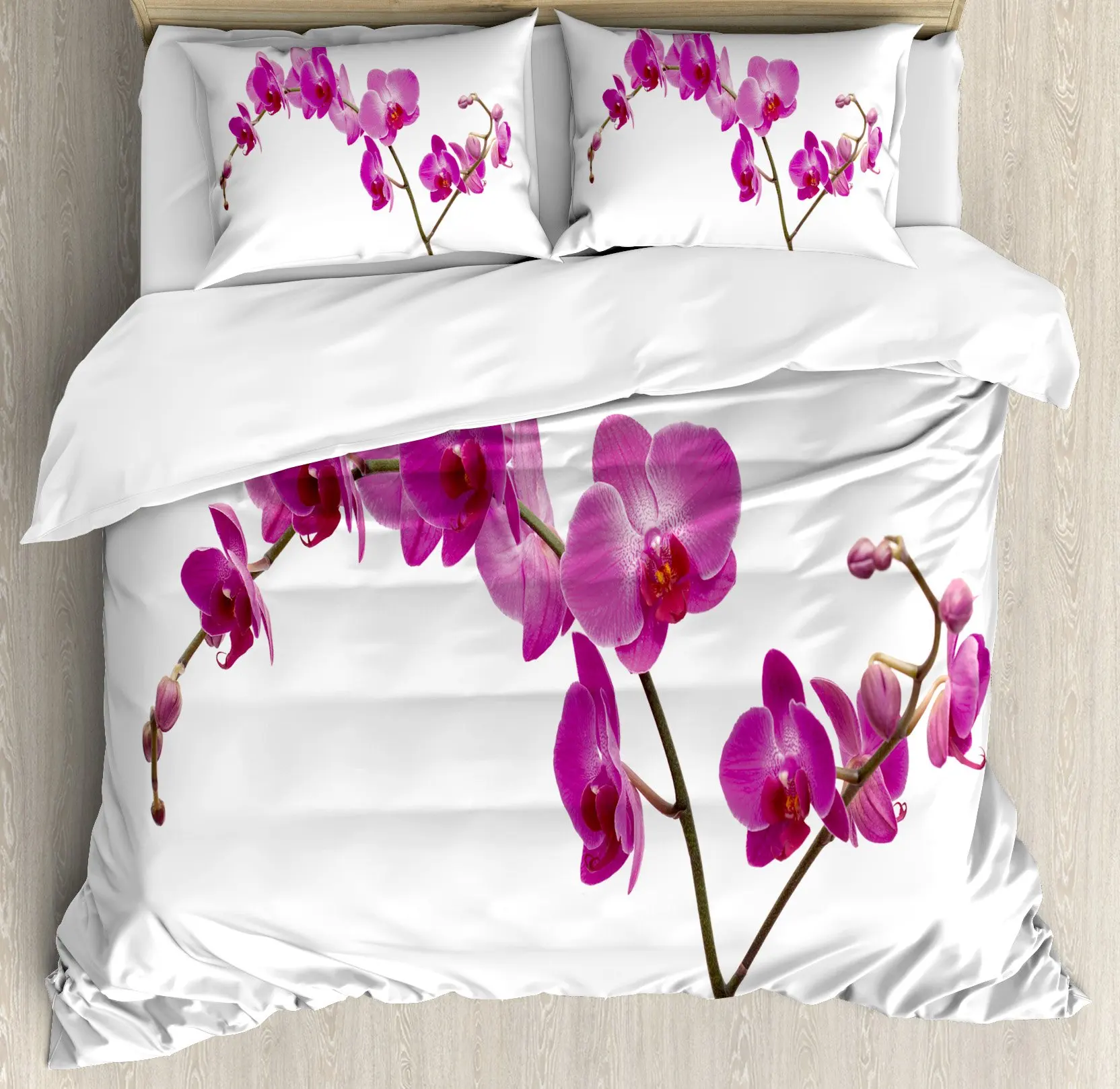 Purple Violet Duvet Cover Set, Wild Orchids Petal Flower Print, Decor 3 Piece Bedding Set with 2 Pillow Shams, Queen Full Size