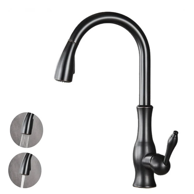 Tuqiu Gold Pull Out Kitchen Faucet Brass Black Sink Faucet Mixer Tap 360 degree rotation torneira cozinha mixer taps Kitchen Tap