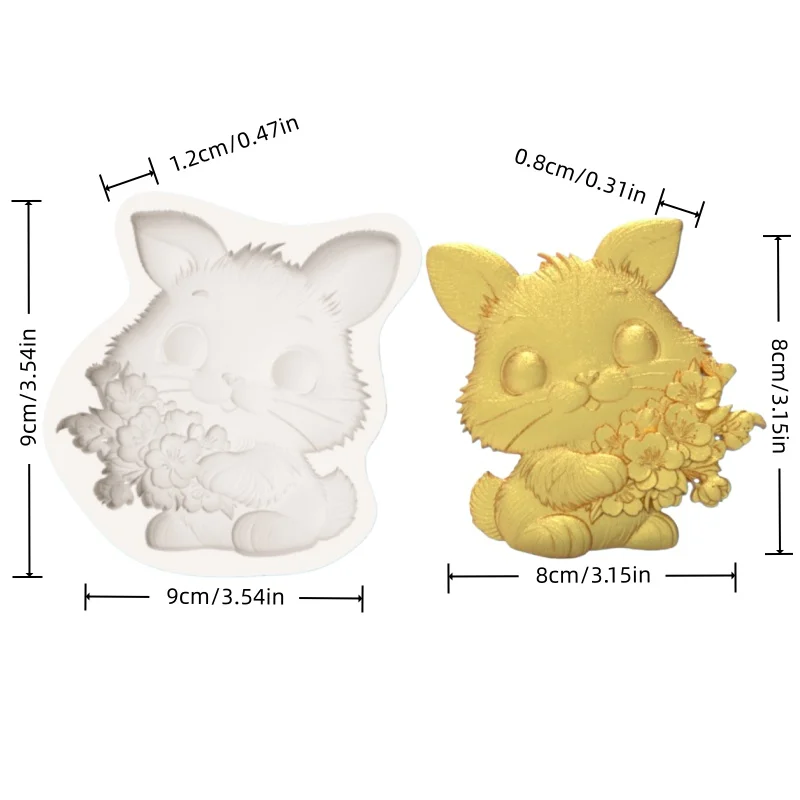 Silicone Mold with a Serene Atmosphere, Featuring a Smiling Rabbit and Cherry Blossoms, for Easter Desserts and Chocolate Fondant Making