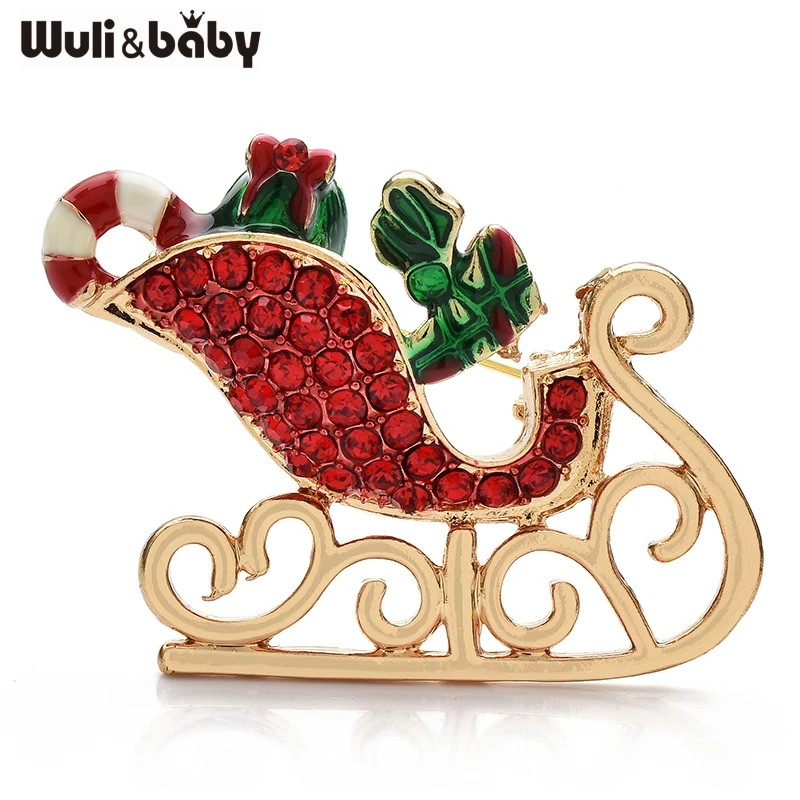 

Wuli&baby Rhinestone Sleigh Brooches Cute Christmas New Year Brooch For Women Children's Clothes Backpack Pins Badge Gifts