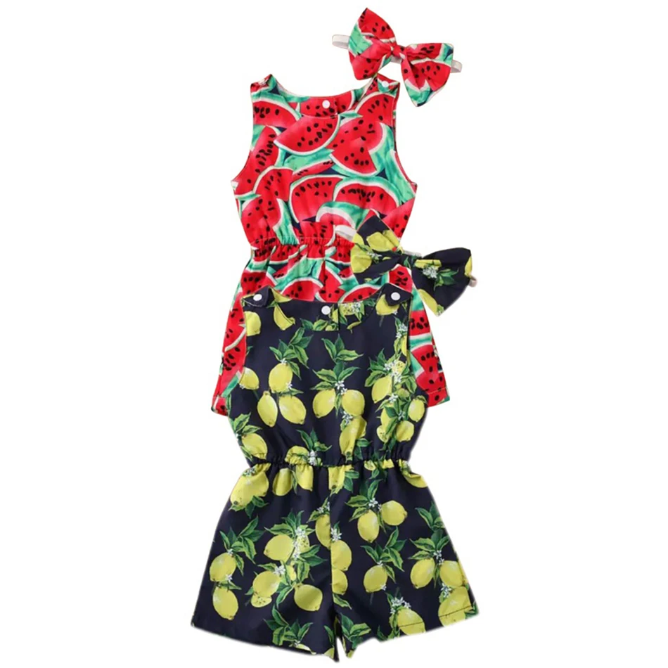 Children's Clothing Summer Watermelon And Lemon Pattern Sleeveless Jumpsuit Suitable For Both Boys And Girls Bodysuits