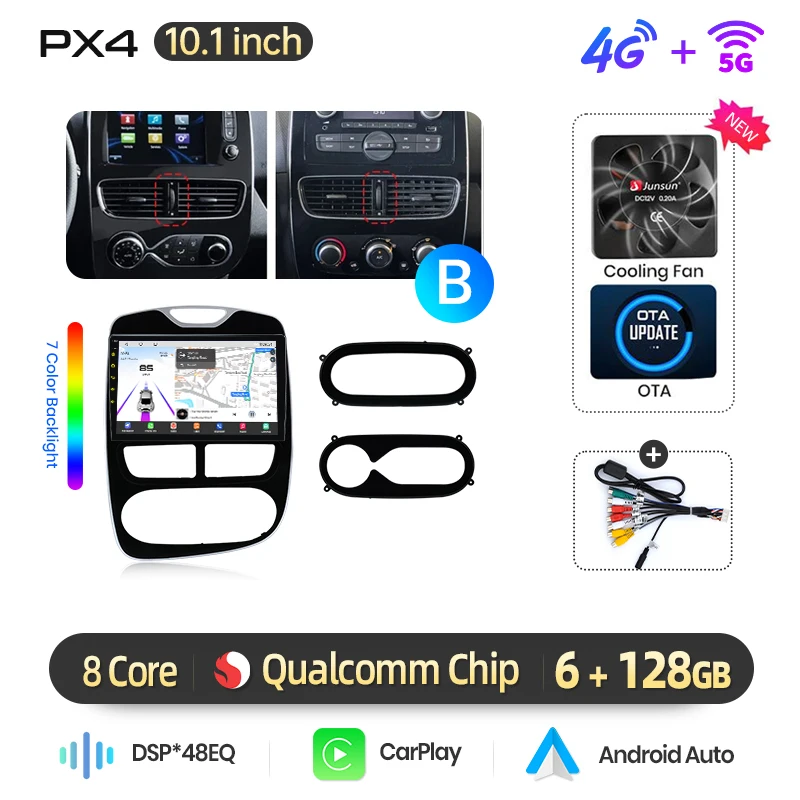 AWESAFE 10 inch Android autoradio voor Renault Clio 4 2012-2019, draadloze CarPlay, GPS-navigatie, 4G CAN-BUS, plug-and-play, DSP, BT