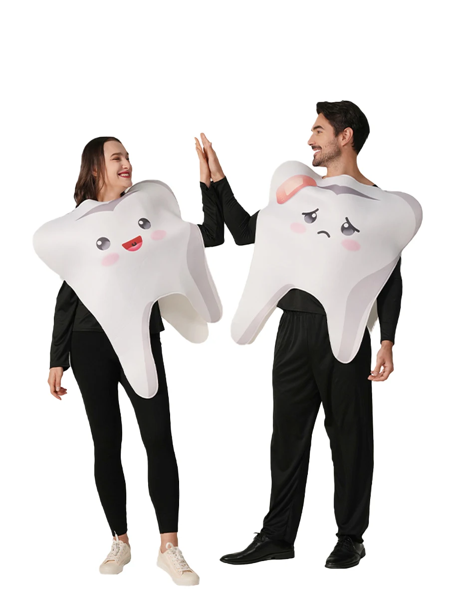 2-delig cosplay kostuum voor volwassenen met paar tanden, grappig voedsel thema familieonderwijs feest rollenspel kostuum
