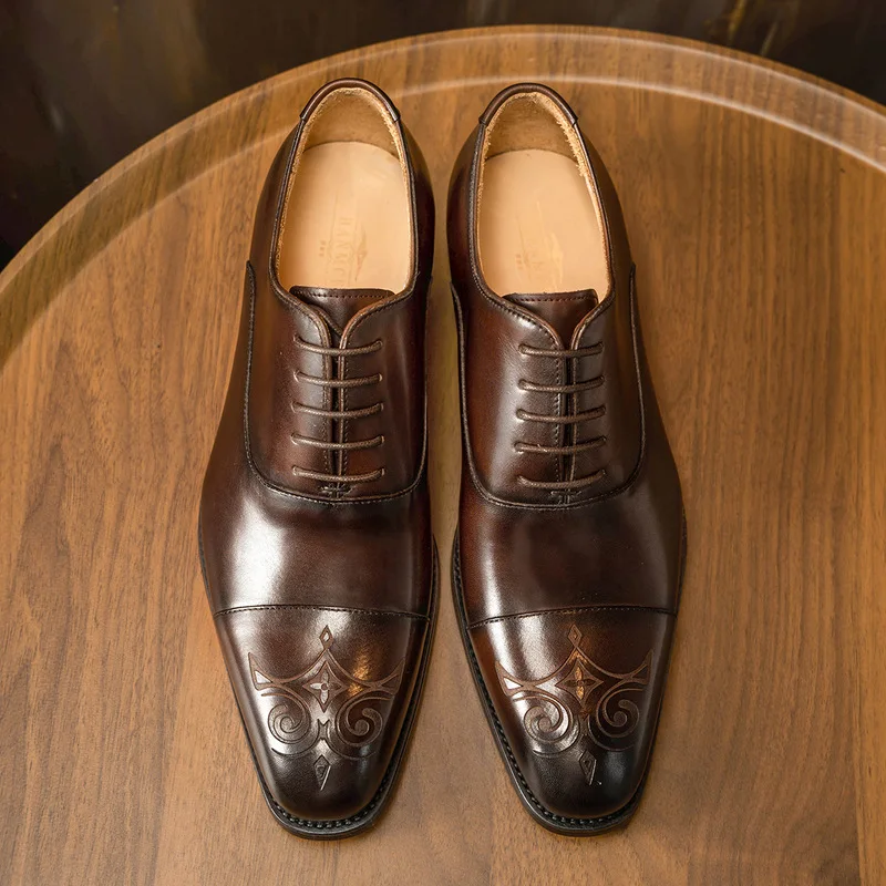 Carved three-joint men's shoes, business formal wear, British style leather shoes for men