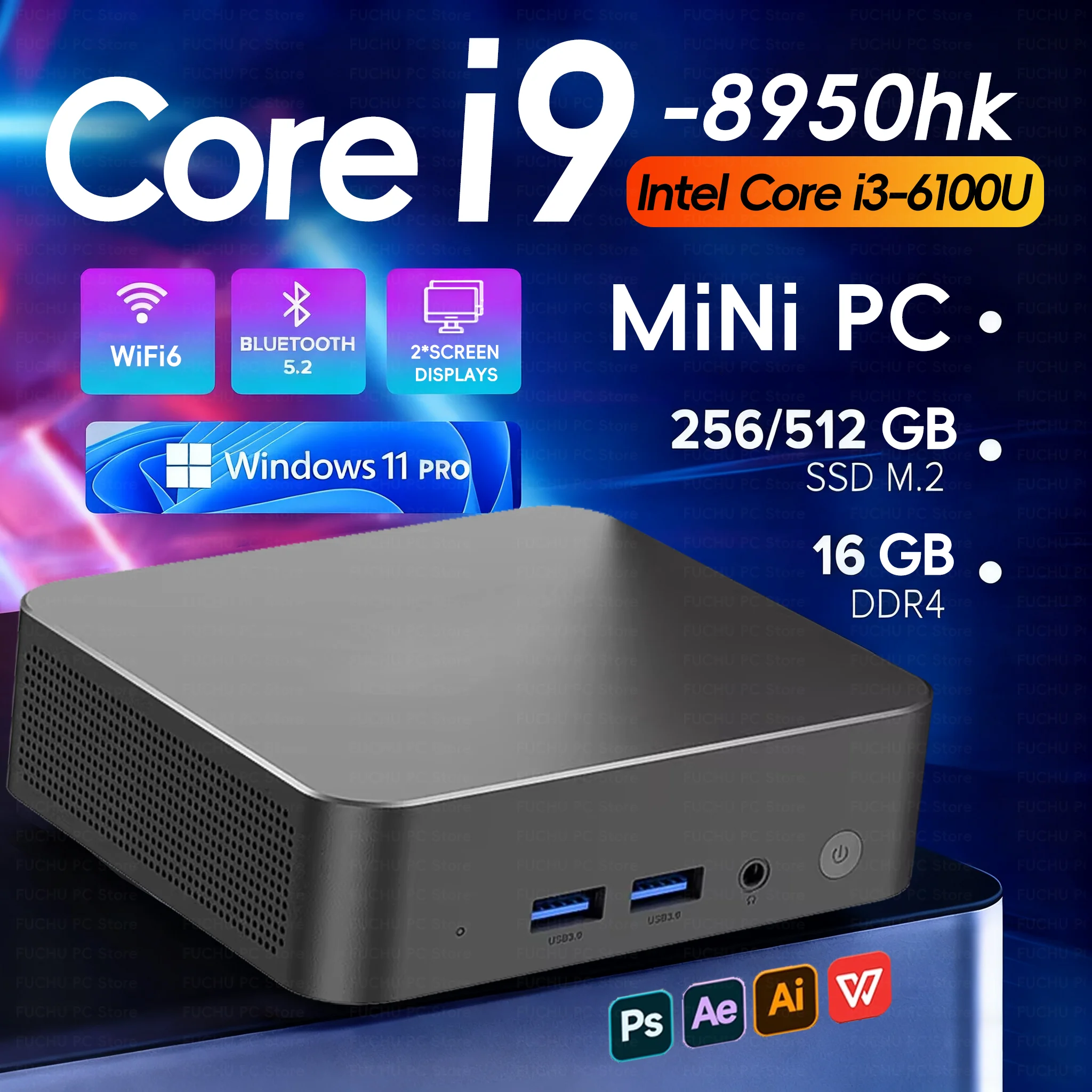 

Mini PC Intel Core i9-8950HK/Core i3-6100U 16GB RAM 1/2TB SSD Bluetooth 5.2 WiFi6 1000M Ethernet Windows 11 Gaming Office PC