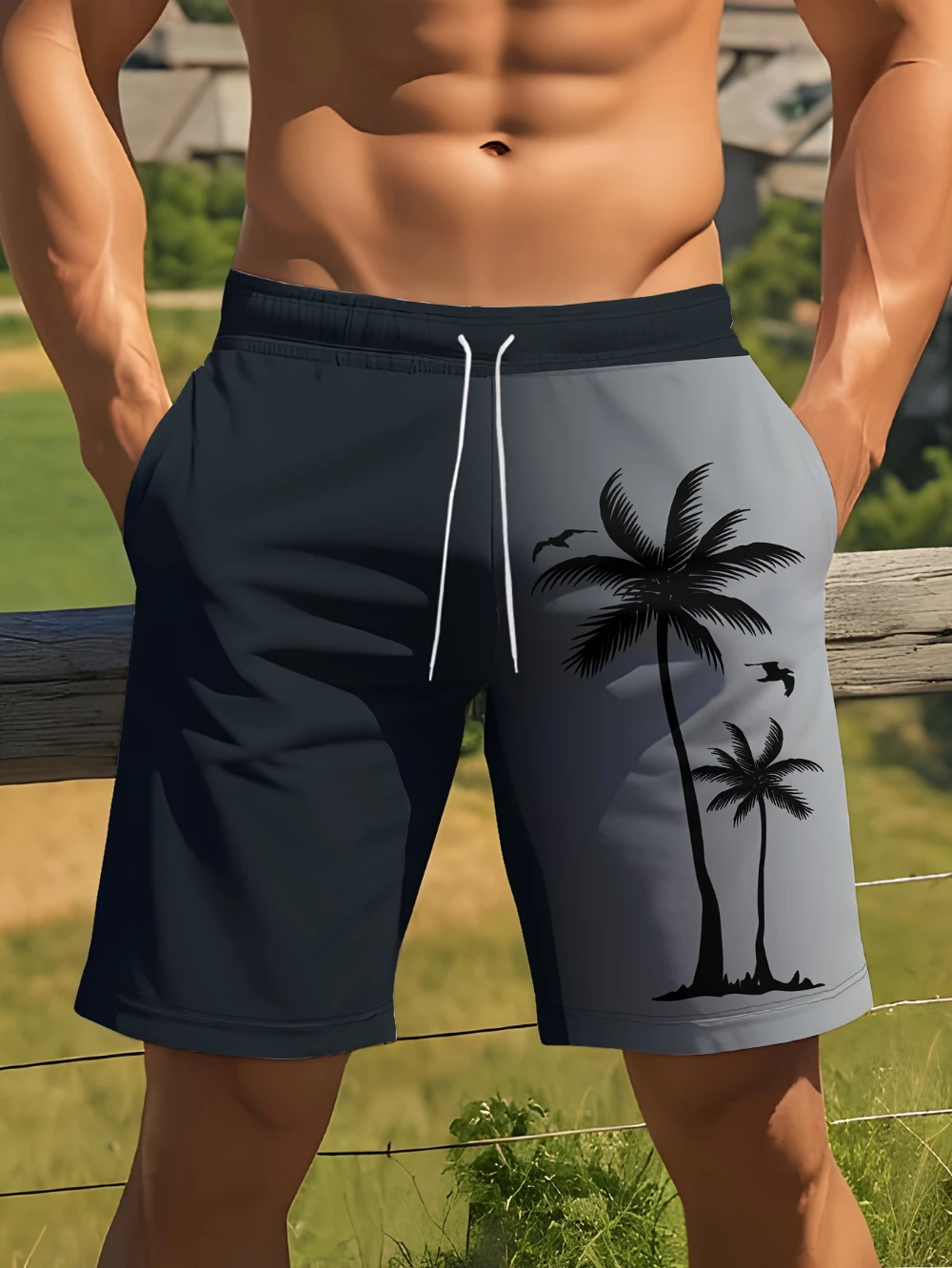 

Мужские летние пляжные шорты, повседневные брюки с принтом, легкие дышащие быстросохнущие тканевые шорты для тренировок на открытом воздухе