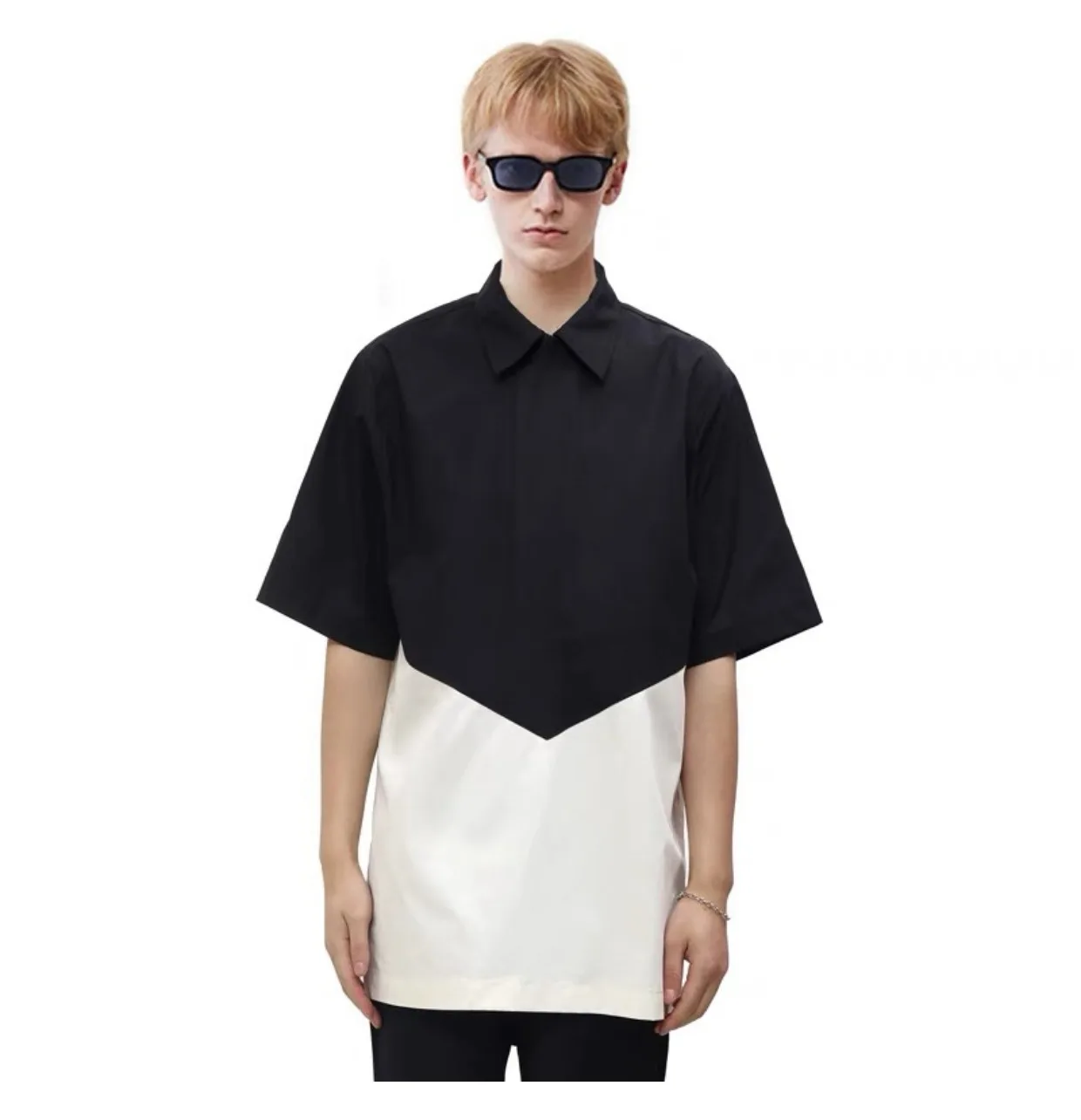 XS-6XL New 2024 Men Women's Clothing Catwalk Black White Color Contrast Polo Neck Short-sleeved Shirt Lovers Plus Size Costumes