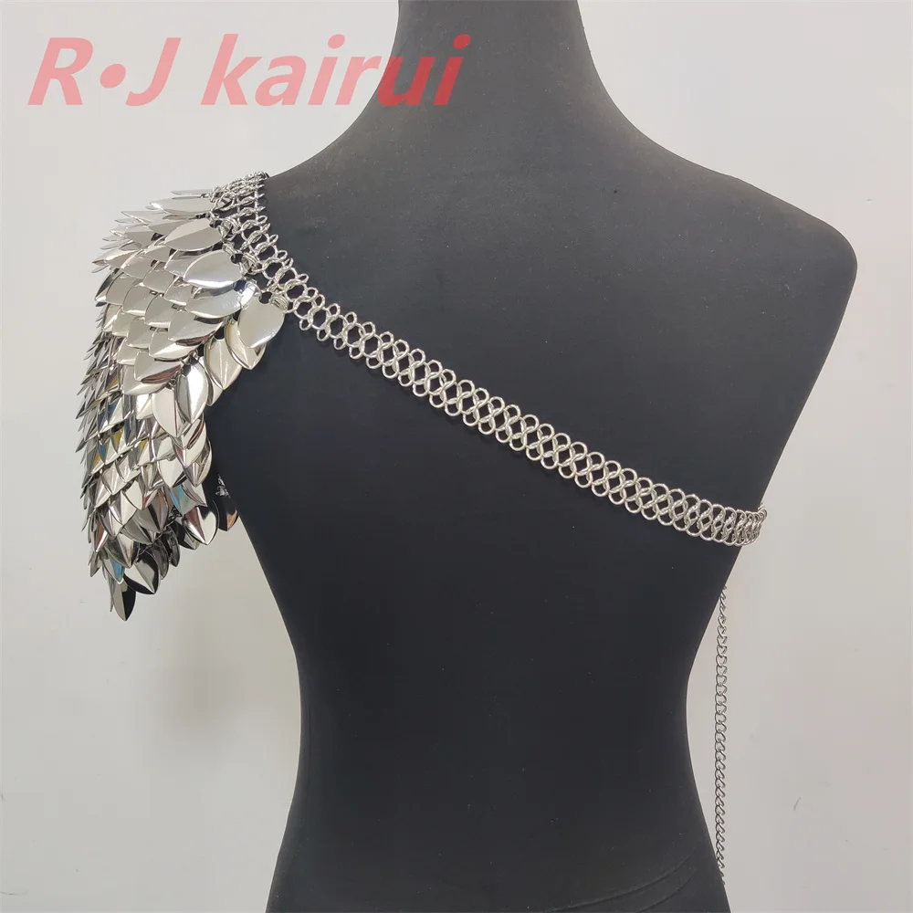 New Fashion RJFS102 Single Mermaid Fish Scales Neck Shoulder Chains Layers Chainmail Dragon Scale Shoulder Jewelry 6 Colors