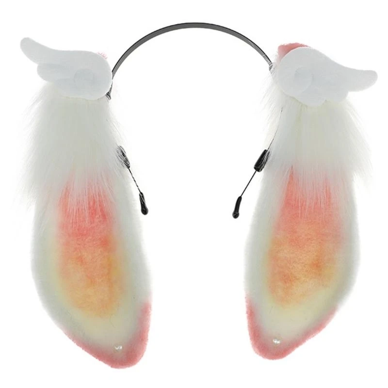 

652F Delicate White Ears Headwear Soft Animal Ear Headpieces Ear Hairband for Costume and Themed Event