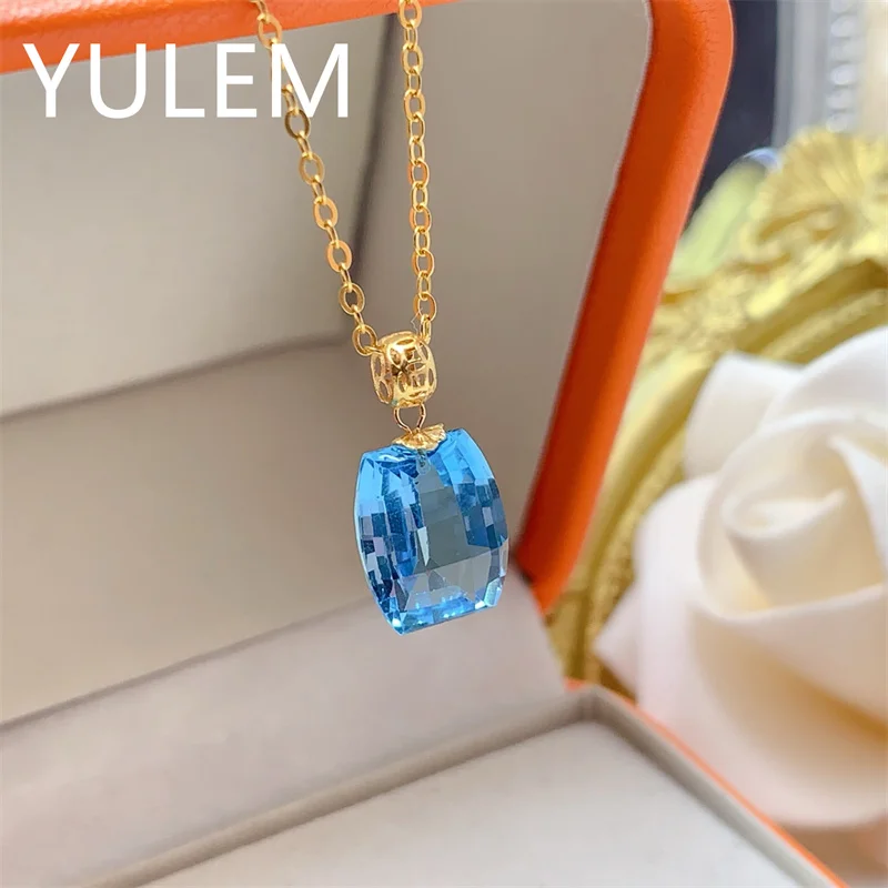 8X10 Stone Natural Topaz Pendant for Woman 18k Gold  Luxury Jewelry