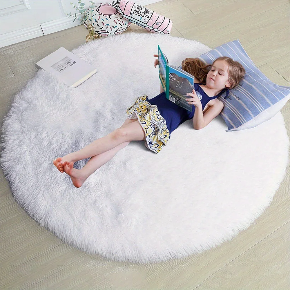 

120/140/160 Round Rug Fluffy Soft Area Rugs for Kids Girls Room Princess Castle Plush Shag Carpet Cute Circle Bedroom Decor