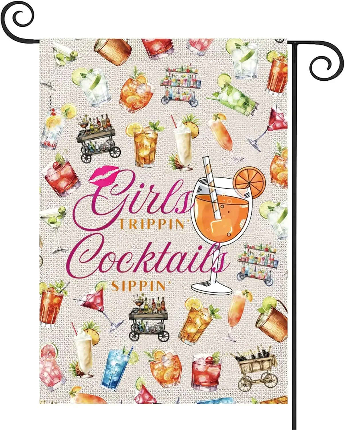 ZJXHPO Trippin Cocktails Sippin Garden Flag Birthday Party Favor House Decoration Birthday Welcome Flag Banner (Cocktails Fl AAS