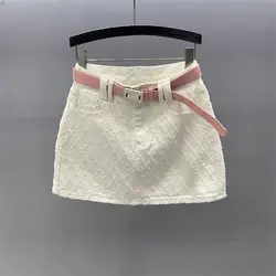 2024 New Korean Fashion Printing Solid Color High Waist Denim Skirt Ladies Trend Sexy Pocket Zipper A-line Skirt Women Clothes