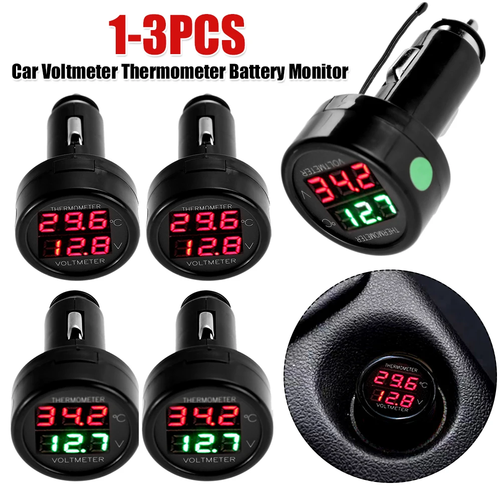 12V 24V Digital Voltmeter Thermometer 2in1 Car Battery Monitor Volt Tempe Meter