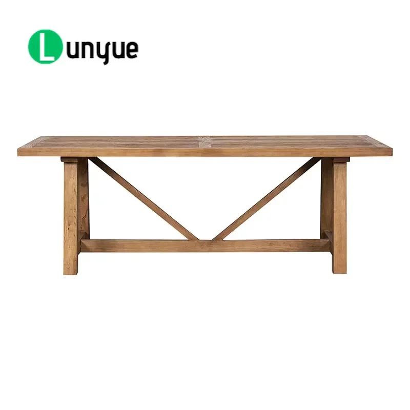Luxury Classic Elm Wood Rectangle Dining Table For Living Room Wedding Banquet Sturdy Furniture Home Decor
