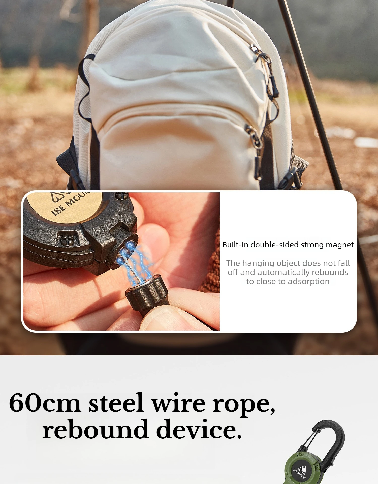 1/4 Stück ausziehbare, einziehbare Schlüsselanhänger-Ausweishalter, robust, mit magnetischem Selbstverriegelungs-Schlüsselring für Herren-Outdoortaschen – Detail 9