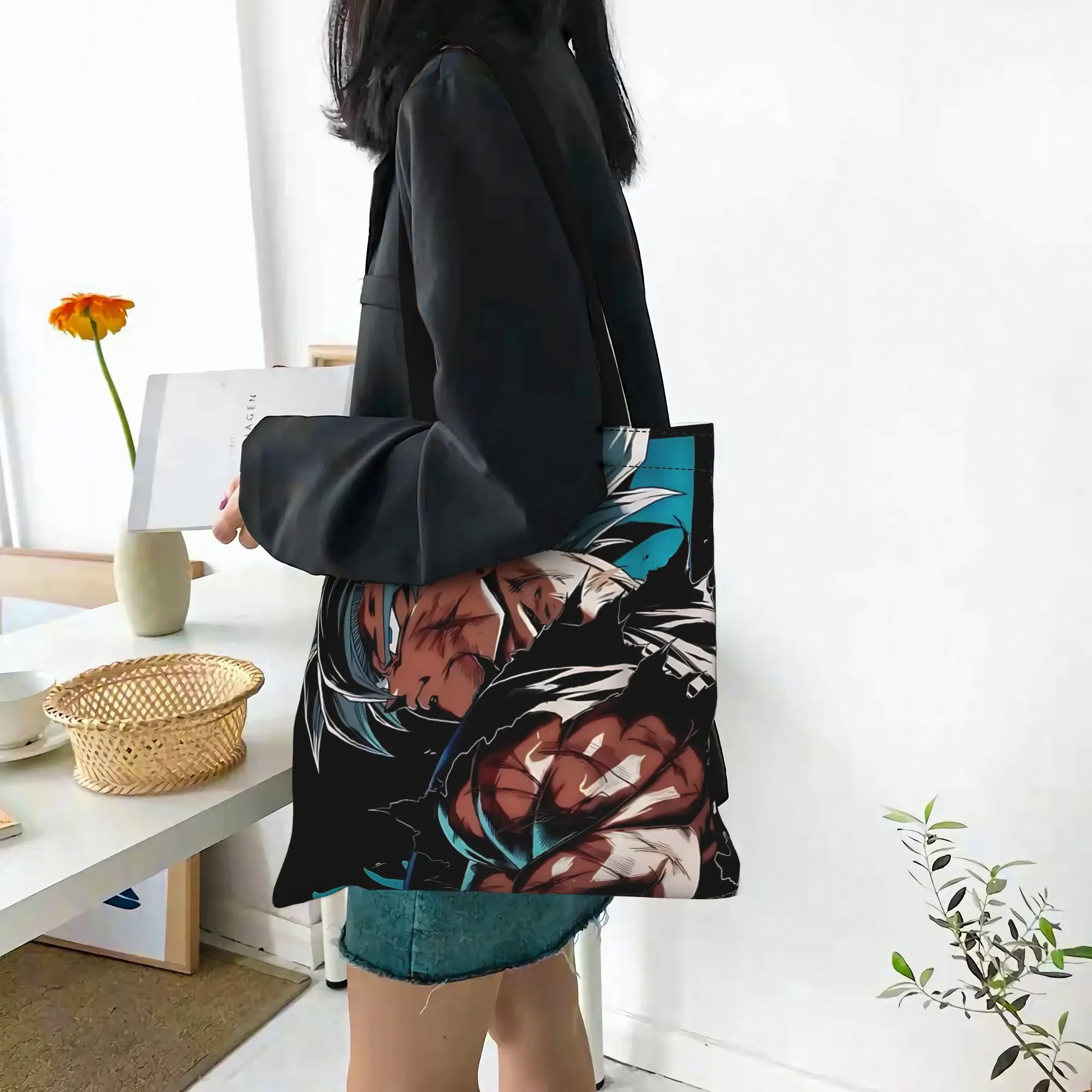 Customized Dragon Ball theme Goku  Women's Bag Shopping Bag Reusable Double Sided Canvas Tote Bag Shoulder  Handbag