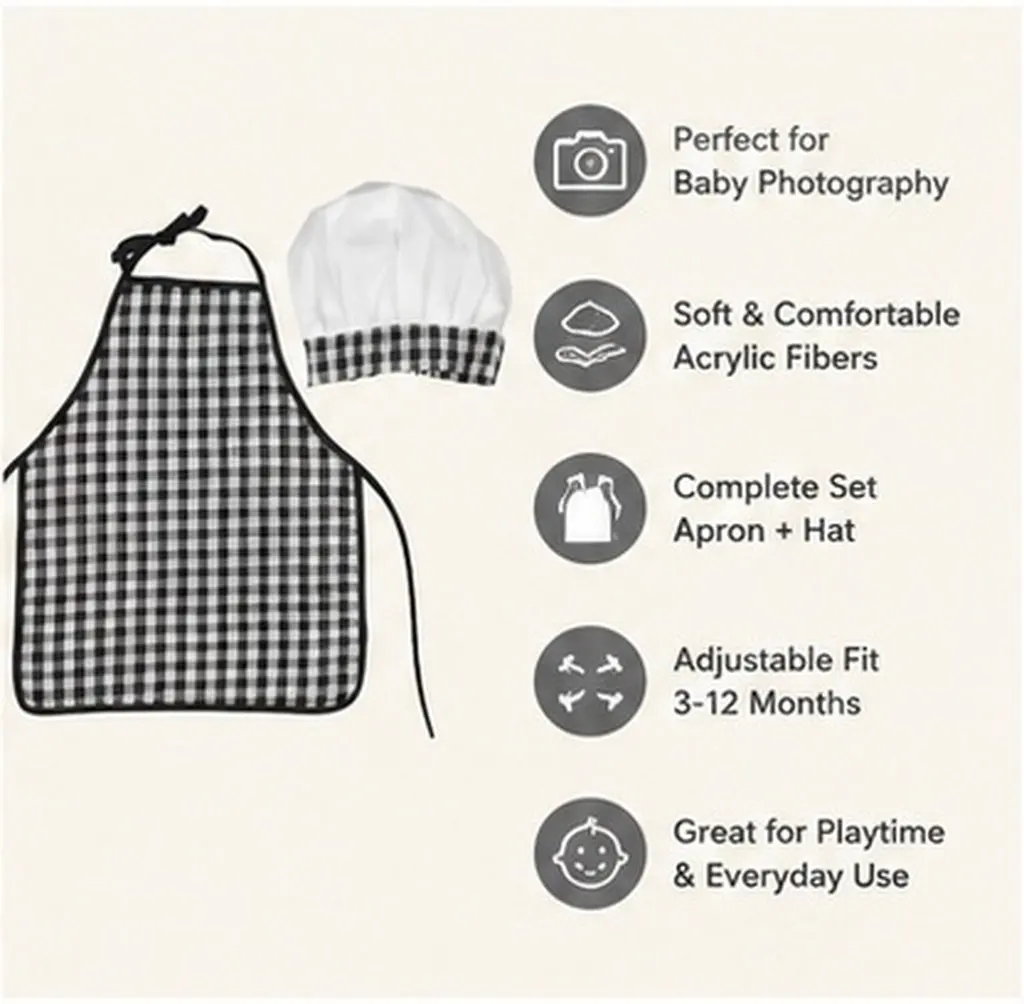 1Set Chef Apron And Hat Set For Baby Photo Shoot Christmas Baby Photoshoot Toddler Outfit 3-12 Months Newborn Cooking