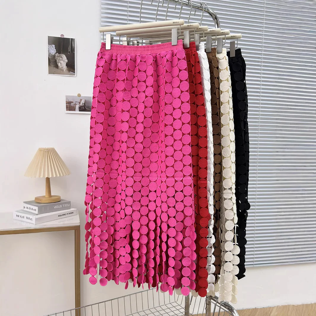 

Hollow Fringed Skirt Women Design Polka Dot Medium and Long Skirt