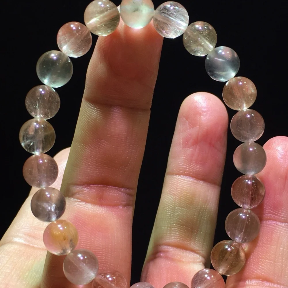 8mm Natural Colored Rabbit Hair Quartz Bead Bracelet Women Reiki Healing Strand Bangles Jewelry For Female Gift 1PCS