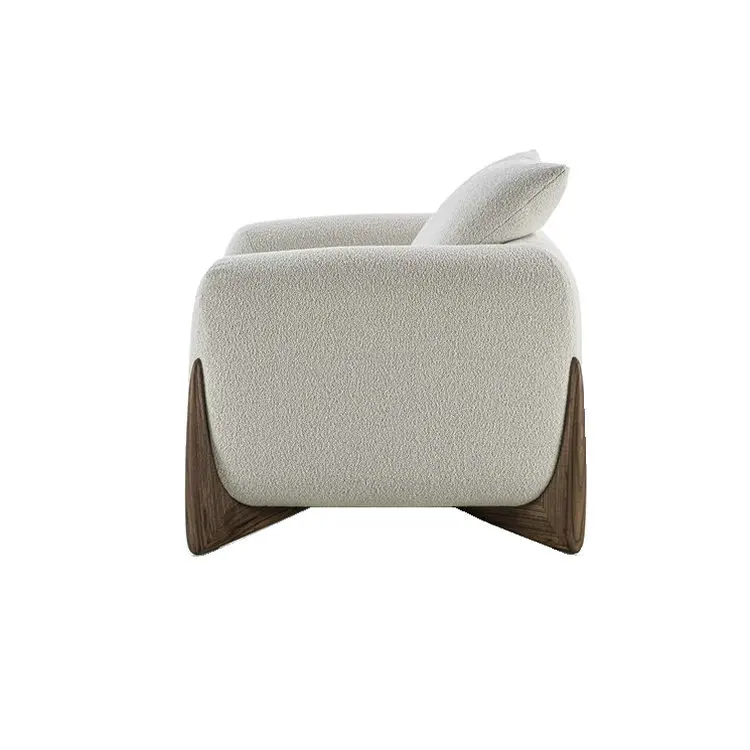 ⌁l Scandinavian Modern Designer Velvet  rmchair Luxury Wooden Fringed Chairs Boucle Single Sofa Chair for Living Room