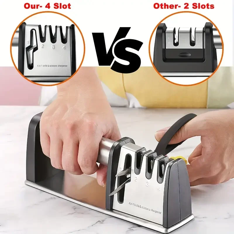 Knife Sharpeners 4 in 1 Kitchen Blade and Scissors Sharpening Tool Powerful Professional Kitchen Manual Knife Sharpener