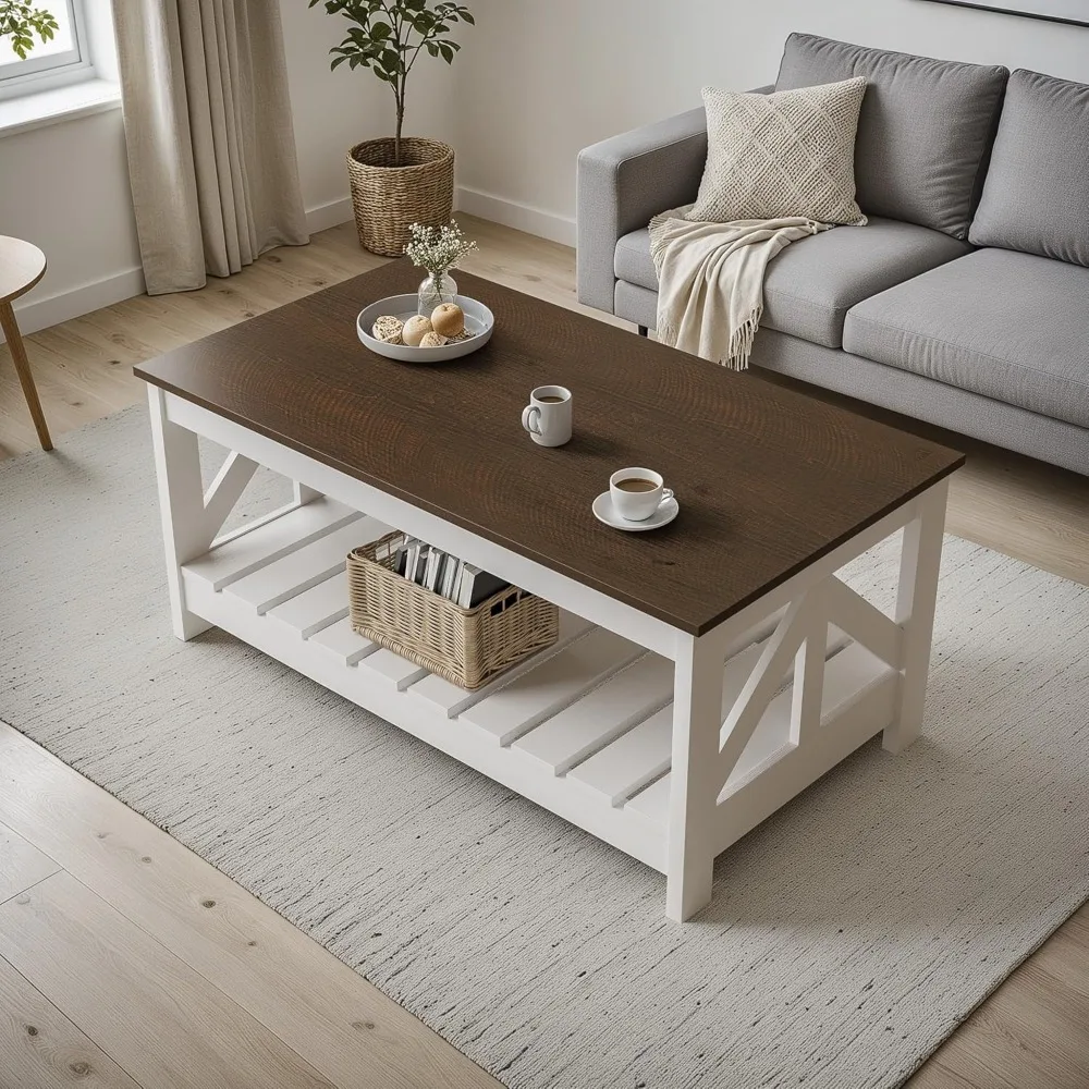 

39" Farmhouse Coffee Table, Coffee Tables for Living Room, Farmhouse Square Coffee Table with Storage, Couch Table, Small Table