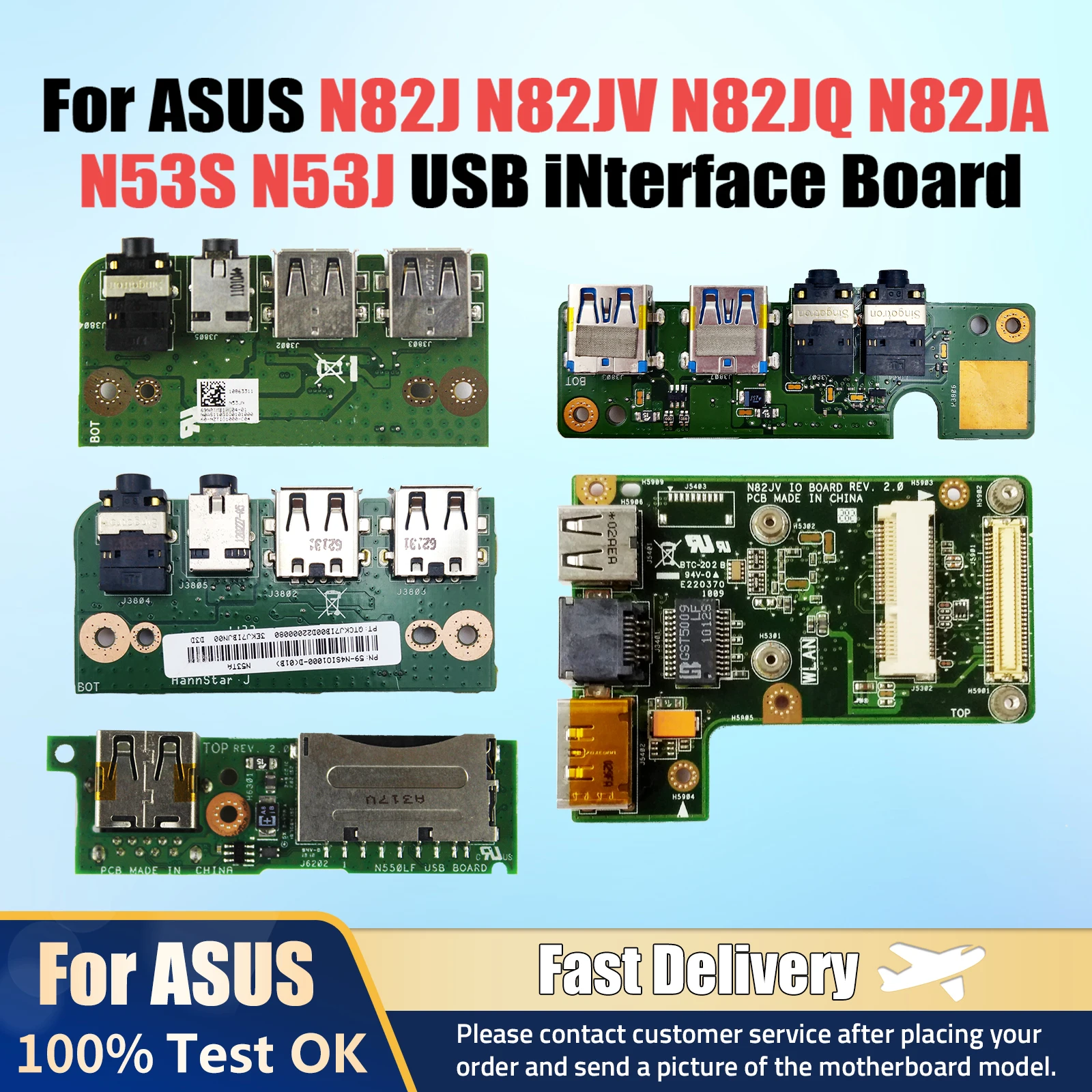 For ASUS N82J N82JV N82JQ N82JA N53S N53J N53JN N53S N53TA N550J N550L G550J Q550L N76V N76V Laptop USB interface small board