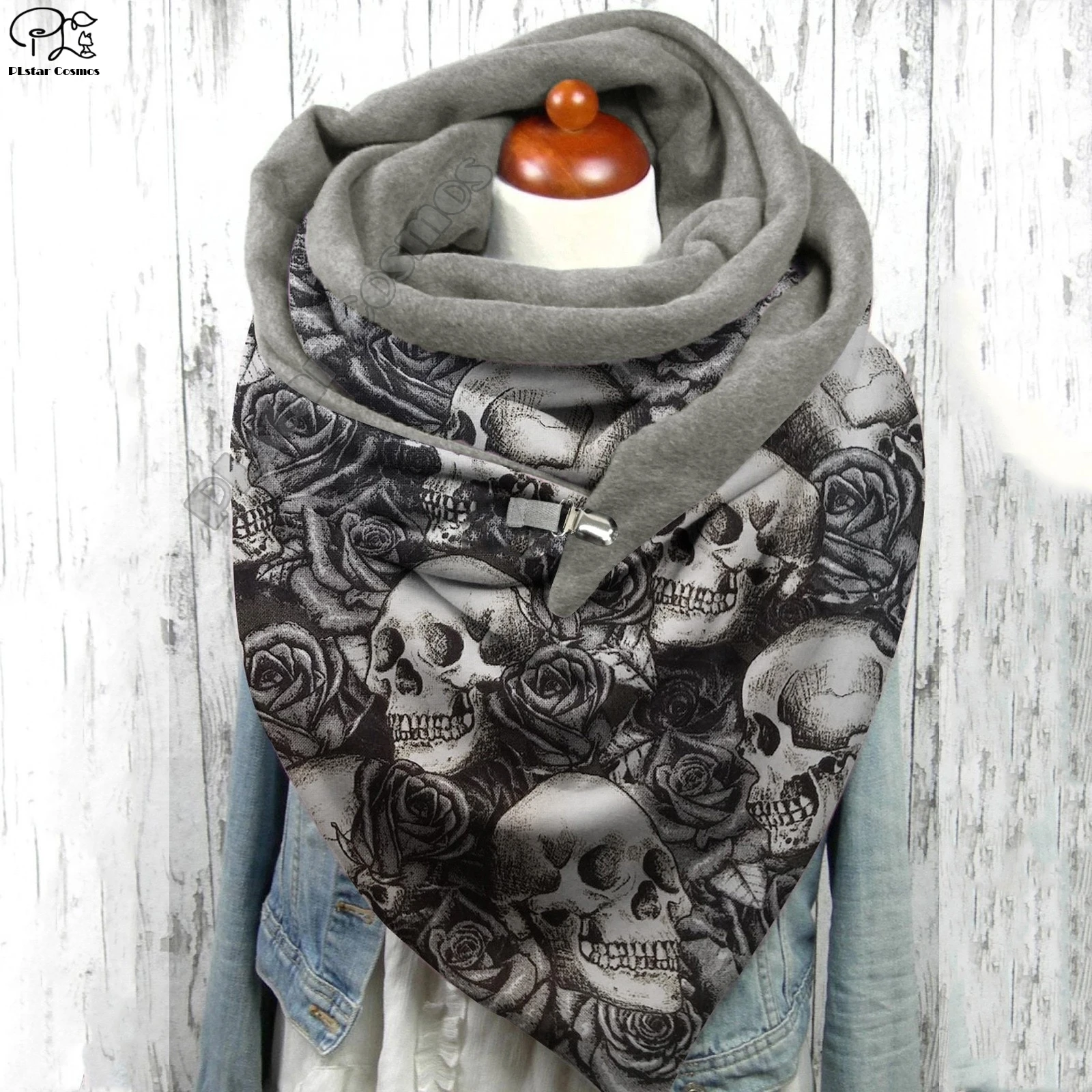 PLstar Cosmos 3D printed punk skull pattern warm shawl scarf spring and winter big triangle scarf female leisure series