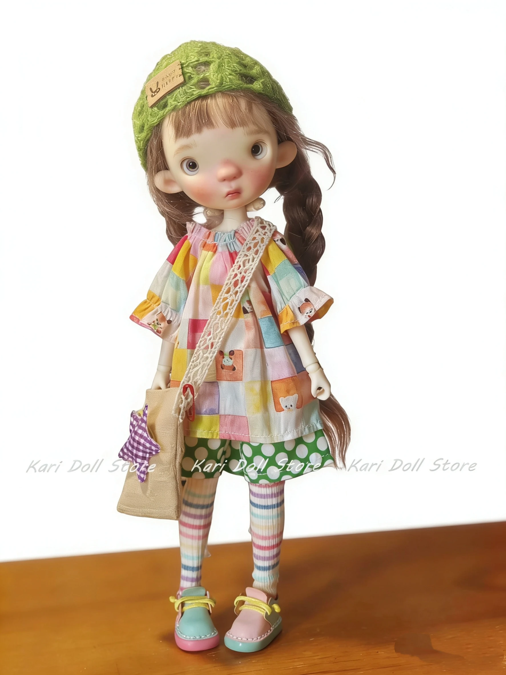 2026 Kari Doll Clothes and skirts  Colorful checkered patchwork skirt pants and hat set for Landazz Landoudou ob24 ob22 Doll