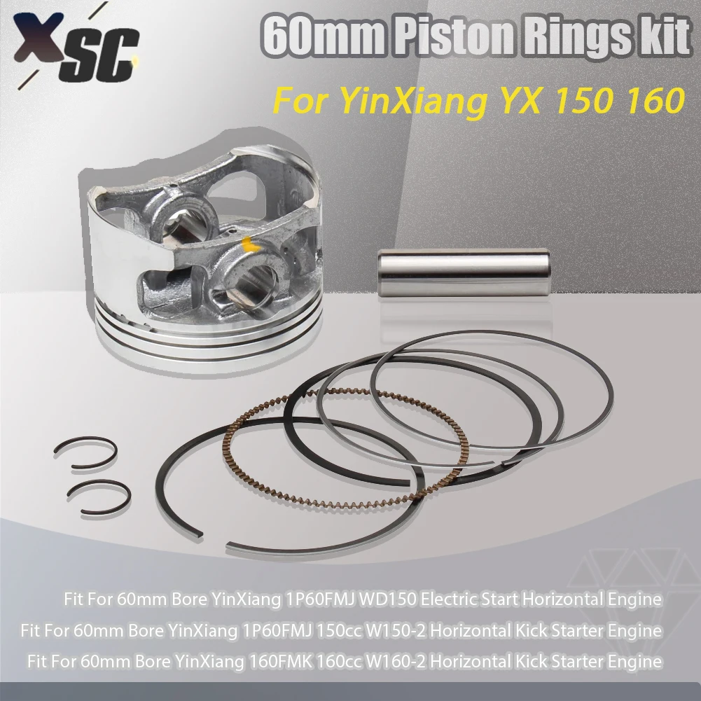 Pistón y anillos de 60mm para motocicleta de 150cc, 160cc, juego de pines de 13mm para motor YinXiang YX 150 160, accesorios de piezas ATV Quad