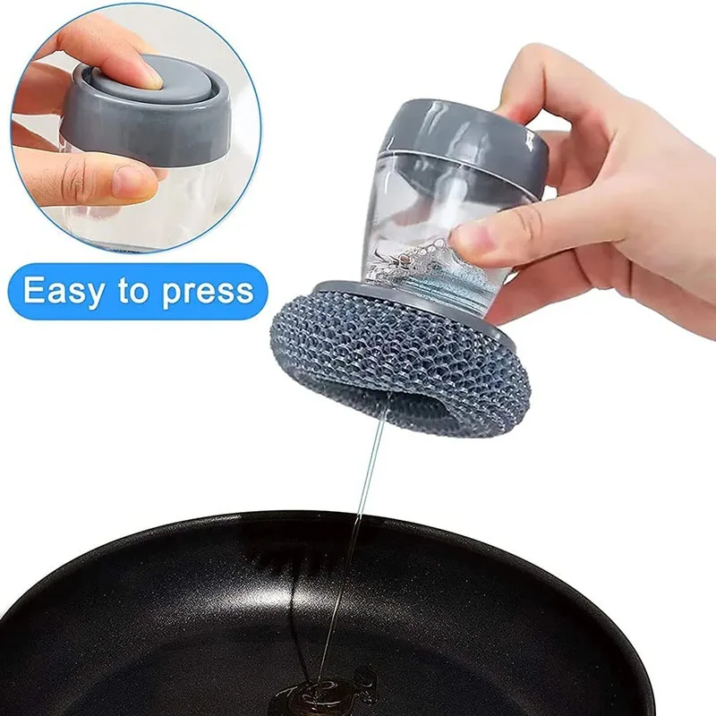 2 In 1 Cleaning Brush with Removable Brush Kitchen Holder Soap Dispenser Brush Press Type Sponge Dispenser Dishwashing Brushes