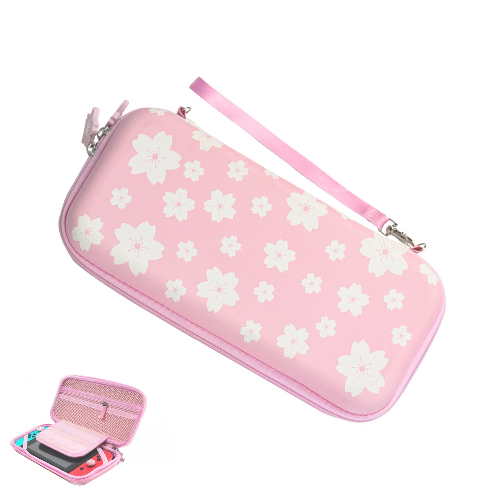 Game Bag for NS Switch Fresh Pink Cherry Blossom Pattern Compact Portable Storage Protective Bags for NS Switch Game Accessories