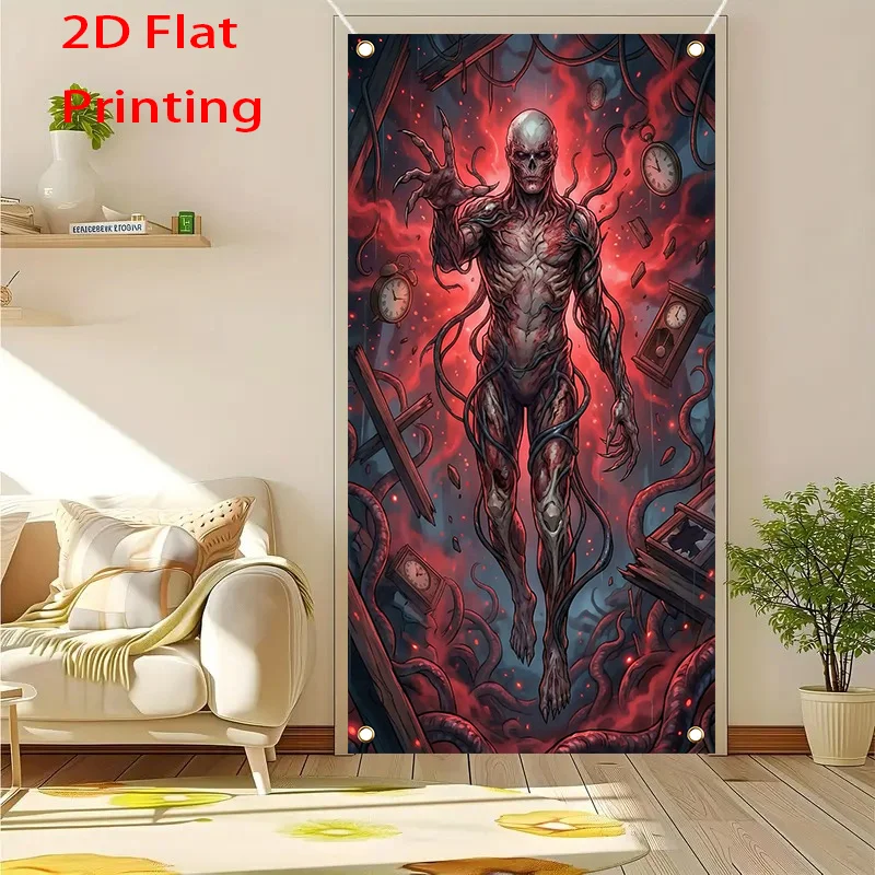 2D flache, einteilige Türdekoration im dunklen Stil mit zeitverzerrtem Totenkopf-Monster – Innen- und Außendekoration – Detail 1