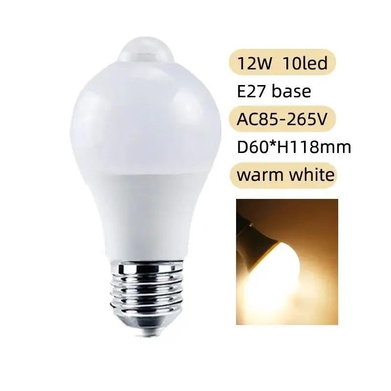 PIR Bewegingssensor LED Gloeilamp 12W E27 Slimme Lamp Bewegingsgeactiveerd AAN/UIT Thuisverlichting Lamp voor Thuis Trap