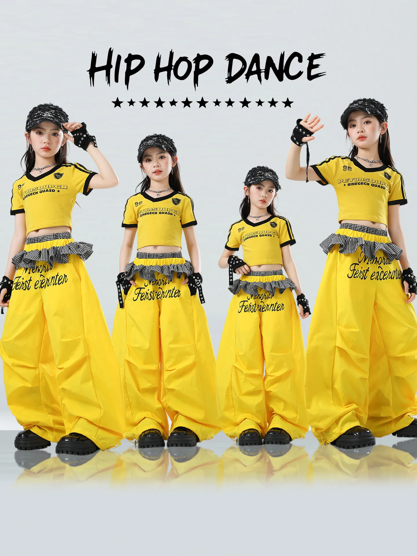 Children'S Day Ballroom Hip Hop Dance Costumes For Girls Group Yellow Crop Tops Loose Pants Suit Jazz Kpop Clothing XH4697