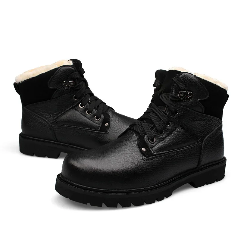 Winter Men Boots Anti-Skidding genuine Leather Shoes Men Popular Comfy Men Shoes Short Plush Snow Boots men Outsole Winter Boots