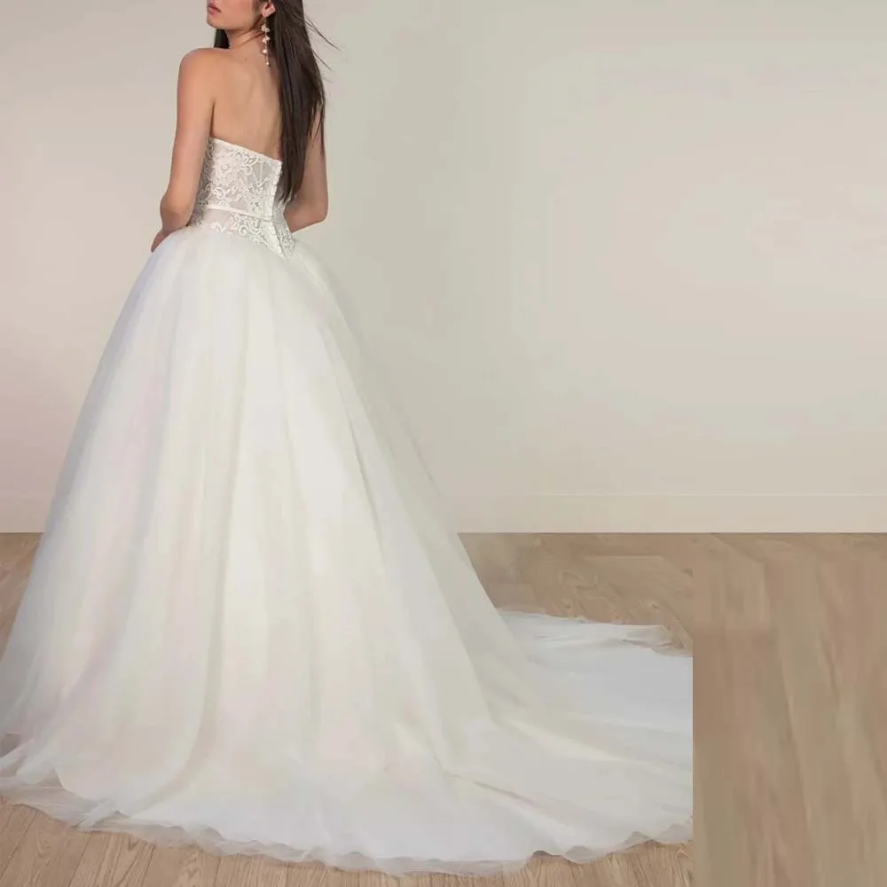 Customized Lace Ball Gown 웨딩드레스 Sweetheart with Belt Drapped Bridal Dress Corset Puffy Wedding Gowns Court Train
