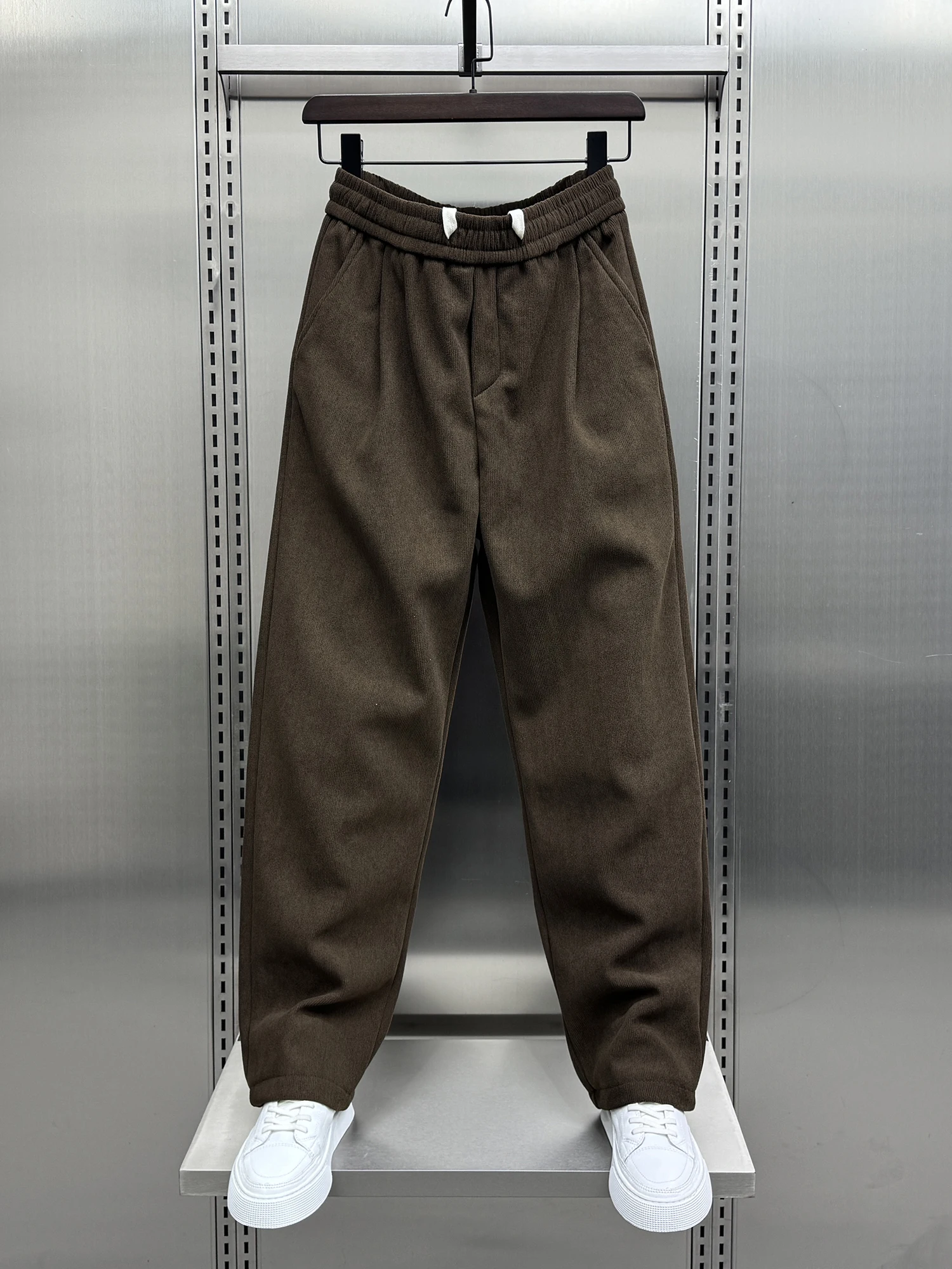 

2024, зимние мужские вельветовые свободные повседневные спортивные брюки на подкладке Fce, длинные брюки с прямыми штанинами и эластичной резинкой на талии